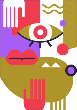 Abstract pop art collage surrealism face design vector illustration. Designed for NFT, token, wallpaper, poster, crypto, punk, aesthetic poster. NFT token in crypto artwork for blockchain digital art