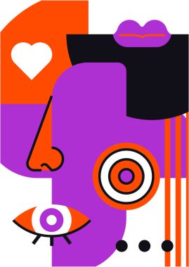 Abstract pop art collage surrealism face design vector illustration. Designed for NFT, token, wallpaper, poster, crypto, punk, aesthetic poster. NFT token in crypto artwork for blockchain digital art