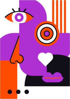 Abstract pop art collage surrealism face design vector illustration. Designed for NFT, token, wallpaper, poster, crypto, punk, aesthetic poster. NFT token in crypto artwork for blockchain digital art