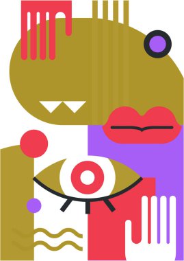 Abstract pop art collage surrealism face design vector illustration. Designed for NFT, token, wallpaper, poster, crypto, punk, aesthetic poster. NFT token in crypto artwork for blockchain digital art