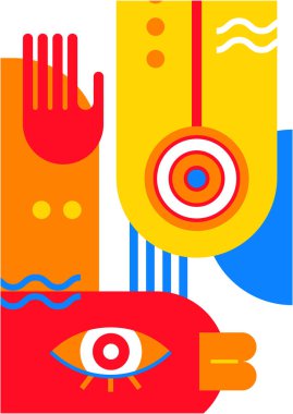 Abstract pop art collage surrealism face design vector illustration. Designed for NFT, token, wallpaper, poster, crypto, punk, aesthetic poster. NFT token in crypto artwork for blockchain digital art