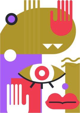 Abstract pop art collage surrealism face design vector illustration. Designed for NFT, token, wallpaper, poster, crypto, punk, aesthetic poster. NFT token in crypto artwork for blockchain digital art
