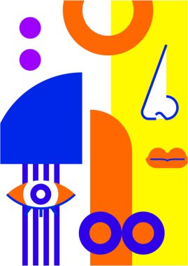 Abstract pop art collage surrealism face design vector illustration. Designed for NFT, token, wallpaper, poster, crypto, punk, aesthetic poster. NFT token in crypto artwork for blockchain digital art