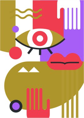 Abstract pop art collage surrealism face design vector illustration. Designed for NFT, token, wallpaper, poster, crypto, punk, aesthetic poster. NFT token in crypto artwork for blockchain digital art