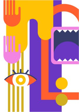 Abstract pop art collage surrealism face design vector illustration. Designed for NFT, token, wallpaper, poster, crypto, punk, aesthetic poster. NFT token in crypto artwork for blockchain digital art