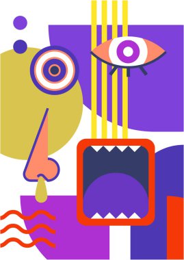 Abstract pop art collage surrealism face design vector illustration. Designed for NFT, token, wallpaper, poster, crypto, punk, aesthetic poster. NFT token in crypto artwork for blockchain digital art