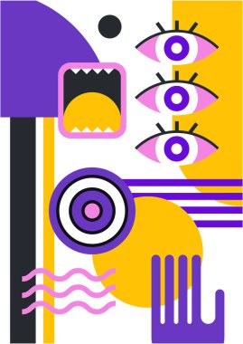 Abstract pop art collage surrealism face design vector illustration. Designed for NFT, token, wallpaper, poster, crypto, punk, aesthetic poster. NFT token in crypto artwork for blockchain digital art