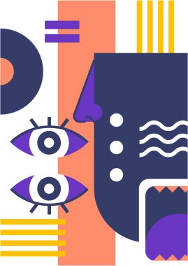 Abstract pop art collage surrealism face design vector illustration. Designed for NFT, token, wallpaper, poster, crypto, punk, aesthetic poster. NFT token in crypto artwork for blockchain digital art