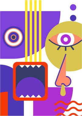 Abstract pop art collage surrealism face design vector illustration. Designed for NFT, token, wallpaper, poster, crypto, punk, aesthetic poster. NFT token in crypto artwork for blockchain digital art