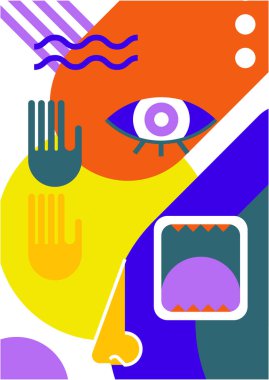 Abstract pop art collage surrealism face design vector illustration. Designed for NFT, token, wallpaper, poster, crypto, punk, aesthetic poster. NFT token in crypto artwork for blockchain digital art