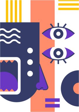 Abstract pop art collage surrealism face design vector illustration. Designed for NFT, token, wallpaper, poster, crypto, punk, aesthetic poster. NFT token in crypto artwork for blockchain digital art