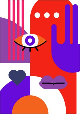 Abstract pop art collage surrealism face design vector illustration. Designed for NFT, token, wallpaper, poster, crypto, punk, aesthetic poster. NFT token in crypto artwork for blockchain digital art