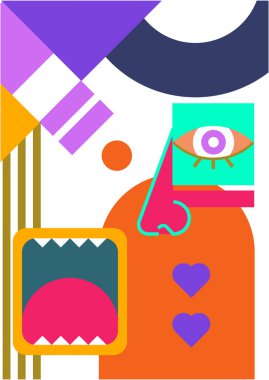 Abstract pop art collage surrealism face design vector illustration. Designed for NFT, token, wallpaper, poster, crypto, punk, aesthetic poster. NFT token in crypto artwork for blockchain digital art