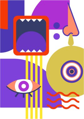 Abstract pop art collage surrealism face design vector illustration. Designed for NFT, token, wallpaper, poster, crypto, punk, aesthetic poster. NFT token in crypto artwork for blockchain digital art