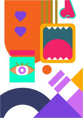 Abstract pop art collage surrealism face design vector illustration. Designed for NFT, token, wallpaper, poster, crypto, punk, aesthetic poster. NFT token in crypto artwork for blockchain digital art