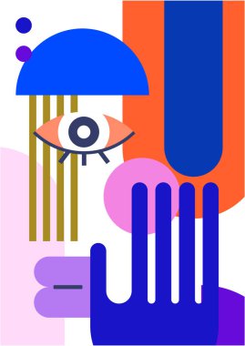 Abstract pop art collage surrealism face design vector illustration. Designed for NFT, token, wallpaper, poster, crypto, punk, aesthetic poster. NFT token in crypto artwork for blockchain digital art