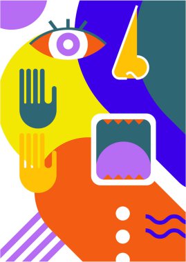 Abstract pop art collage surrealism face design vector illustration. Designed for NFT, token, wallpaper, poster, crypto, punk, aesthetic poster. NFT token in crypto artwork for blockchain digital art