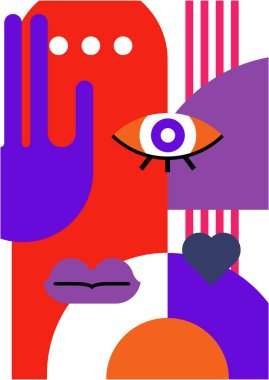 Abstract pop art collage surrealism face design vector illustration. Designed for NFT, token, wallpaper, poster, crypto, punk, aesthetic poster. NFT token in crypto artwork for blockchain digital art