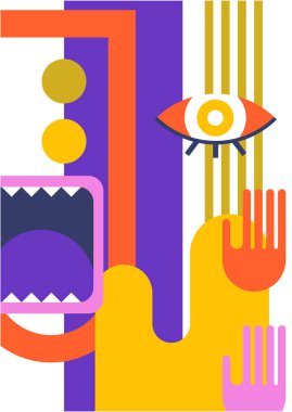 Abstract pop art collage surrealism face design vector illustration. Designed for NFT, token, wallpaper, poster, crypto, punk, aesthetic poster. NFT token in crypto artwork for blockchain digital art