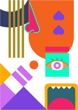 Abstract pop art collage surrealism face design vector illustration. Designed for NFT, token, wallpaper, poster, crypto, punk, aesthetic poster. NFT token in crypto artwork for blockchain digital art