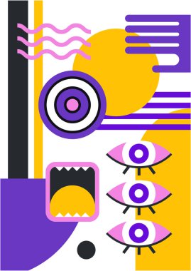 Abstract pop art collage surrealism face design vector illustration. Designed for NFT, token, wallpaper, poster, crypto, punk, aesthetic poster. NFT token in crypto artwork for blockchain digital art