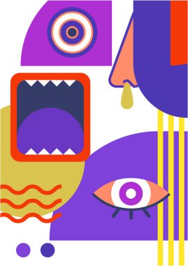 Abstract pop art collage surrealism face design vector illustration. Designed for NFT, token, wallpaper, poster, crypto, punk, aesthetic poster. NFT token in crypto artwork for blockchain digital art