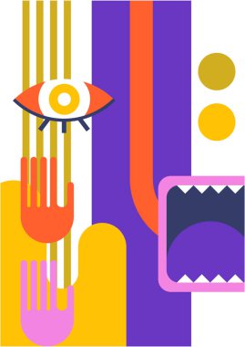 Abstract pop art collage surrealism face design vector illustration. Designed for NFT, token, wallpaper, poster, crypto, punk, aesthetic poster. NFT token in crypto artwork for blockchain digital art