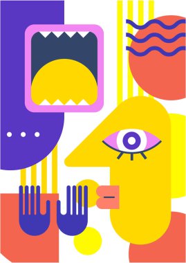 Abstract pop art collage surrealism face design vector illustration. Designed for NFT, token, wallpaper, poster, crypto, punk, aesthetic poster. NFT token in crypto artwork for blockchain digital art