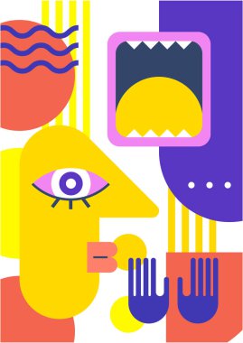 Abstract pop art collage surrealism face design vector illustration. Designed for NFT, token, wallpaper, poster, crypto, punk, aesthetic poster. NFT token in crypto artwork for blockchain digital art