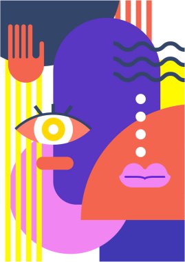 Abstract pop art collage surrealism face design vector illustration. Designed for NFT, token, wallpaper, poster, crypto, punk, aesthetic poster. NFT token in crypto artwork for blockchain digital art