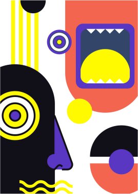 Abstract pop art collage surrealism face design vector illustration. Designed for NFT, token, wallpaper, poster, crypto, punk, aesthetic poster. NFT token in crypto artwork for blockchain digital art