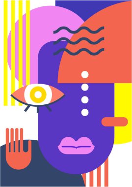 Abstract pop art collage surrealism face design vector illustration. Designed for NFT, token, wallpaper, poster, crypto, punk, aesthetic poster. NFT token in crypto artwork for blockchain digital art