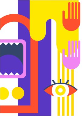 Abstract pop art collage surrealism face design vector illustration. Designed for NFT, token, wallpaper, poster, crypto, punk, aesthetic poster. NFT token in crypto artwork for blockchain digital art