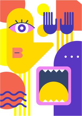 Abstract pop art collage surrealism face design vector illustration. Designed for NFT, token, wallpaper, poster, crypto, punk, aesthetic poster. NFT token in crypto artwork for blockchain digital art