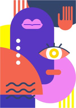 Abstract pop art collage surrealism face design vector illustration. Designed for NFT, token, wallpaper, poster, crypto, punk, aesthetic poster. NFT token in crypto artwork for blockchain digital art
