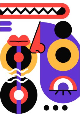 Abstract pop art collage surrealism face design vector illustration. Designed for NFT, token, wallpaper, poster, crypto, punk, aesthetic poster. NFT token in crypto artwork for blockchain digital art