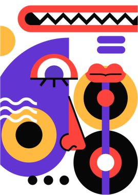 Abstract pop art collage surrealism face design vector illustration. Designed for NFT, token, wallpaper, poster, crypto, punk, aesthetic poster. NFT token in crypto artwork for blockchain digital art