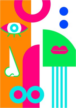 Abstract pop art collage surrealism face design vector illustration. Designed for NFT, token, wallpaper, poster, crypto, punk, aesthetic poster. NFT token in crypto artwork for blockchain digital art