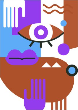 Abstract pop art collage surrealism face design vector illustration. Designed for NFT, token, wallpaper, poster, crypto, punk, aesthetic poster. NFT token in crypto artwork for blockchain digital art