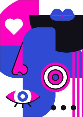 Abstract pop art collage surrealism face design vector illustration. Designed for NFT, token, wallpaper, poster, crypto, punk, aesthetic poster. NFT token in crypto artwork for blockchain digital art