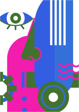 Abstract pop art collage surrealism face design vector illustration. Designed for NFT, token, wallpaper, poster, crypto, punk, aesthetic poster. NFT token in crypto artwork for blockchain digital art