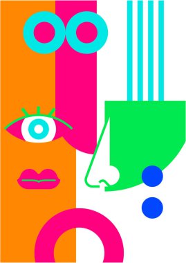 Abstract pop art collage surrealism face design vector illustration. Designed for NFT, token, wallpaper, poster, crypto, punk, aesthetic poster. NFT token in crypto artwork for blockchain digital art