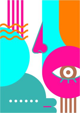 Abstract pop art collage surrealism face design vector illustration. Designed for NFT, token, wallpaper, poster, crypto, punk, aesthetic poster. NFT token in crypto artwork for blockchain digital art