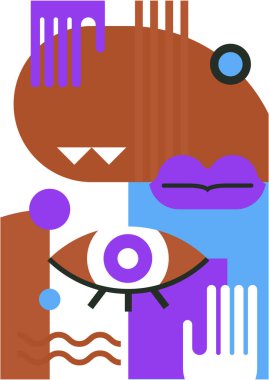 Abstract pop art collage surrealism face design vector illustration. Designed for NFT, token, wallpaper, poster, crypto, punk, aesthetic poster. NFT token in crypto artwork for blockchain digital art