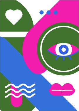 Abstract pop art collage surrealism face design vector illustration. Designed for NFT, token, wallpaper, poster, crypto, punk, aesthetic poster. NFT token in crypto artwork for blockchain digital art