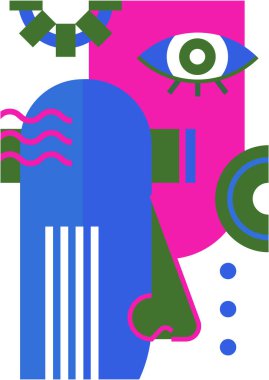 Abstract pop art collage surrealism face design vector illustration. Designed for NFT, token, wallpaper, poster, crypto, punk, aesthetic poster. NFT token in crypto artwork for blockchain digital art