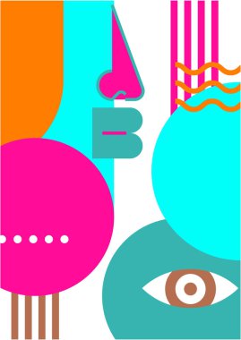 Abstract pop art collage surrealism face design vector illustration. Designed for NFT, token, wallpaper, poster, crypto, punk, aesthetic poster. NFT token in crypto artwork for blockchain digital art