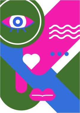 Abstract pop art collage surrealism face design vector illustration. Designed for NFT, token, wallpaper, poster, crypto, punk, aesthetic poster. NFT token in crypto artwork for blockchain digital art