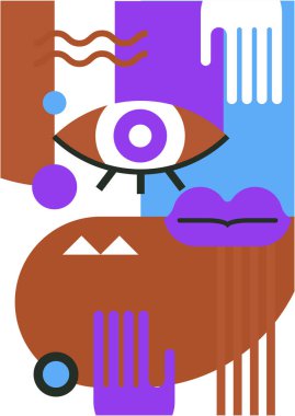 Abstract pop art collage surrealism face design vector illustration. Designed for NFT, token, wallpaper, poster, crypto, punk, aesthetic poster. NFT token in crypto artwork for blockchain digital art