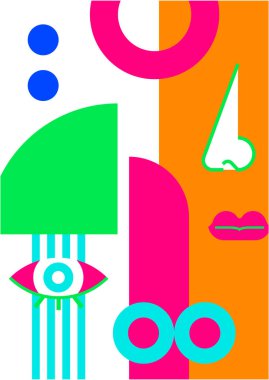 Abstract pop art collage surrealism face design vector illustration. Designed for NFT, token, wallpaper, poster, crypto, punk, aesthetic poster. NFT token in crypto artwork for blockchain digital art